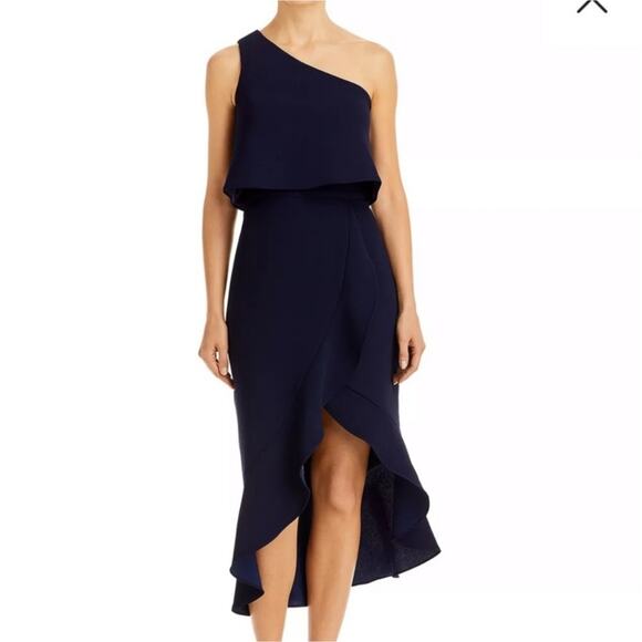 Aqua Dress Women's Size 0 Navy Blue One Shoulder Midi Cocktail Party - Picture 3 of 8